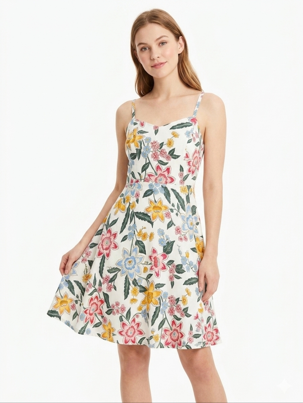 OLD NAVY - Size M Fit & Flare Cami Cream Floral Fully Lined Women’s Dress